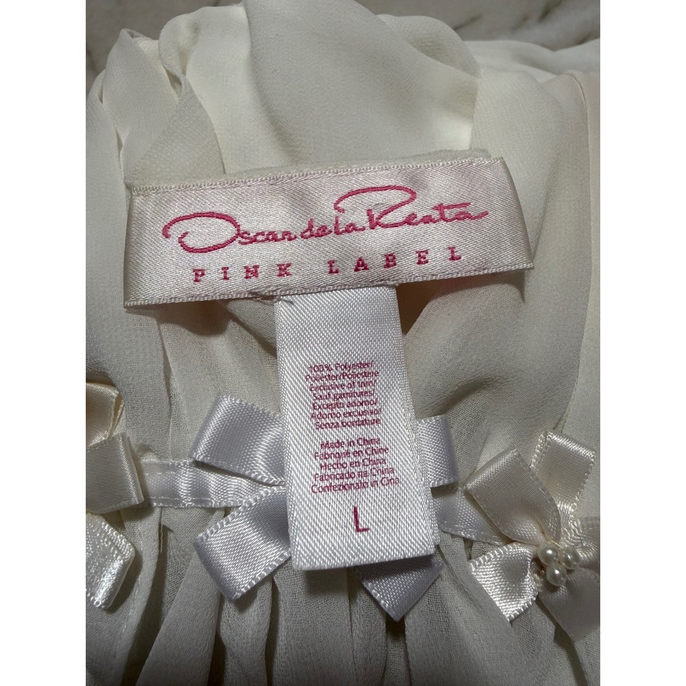 Oscar de la Renta Pink Label White Sheer Babydoll Lingerie Set with Robe Lg #179 - Picture 15 of 15